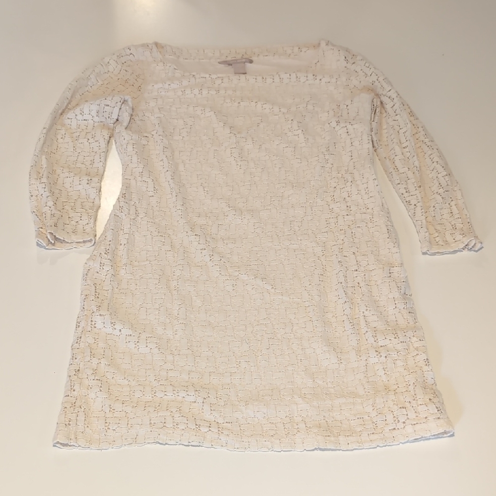 Banana Republic Ivory Lace Textured Dress 3/4 Sleeve Size 4